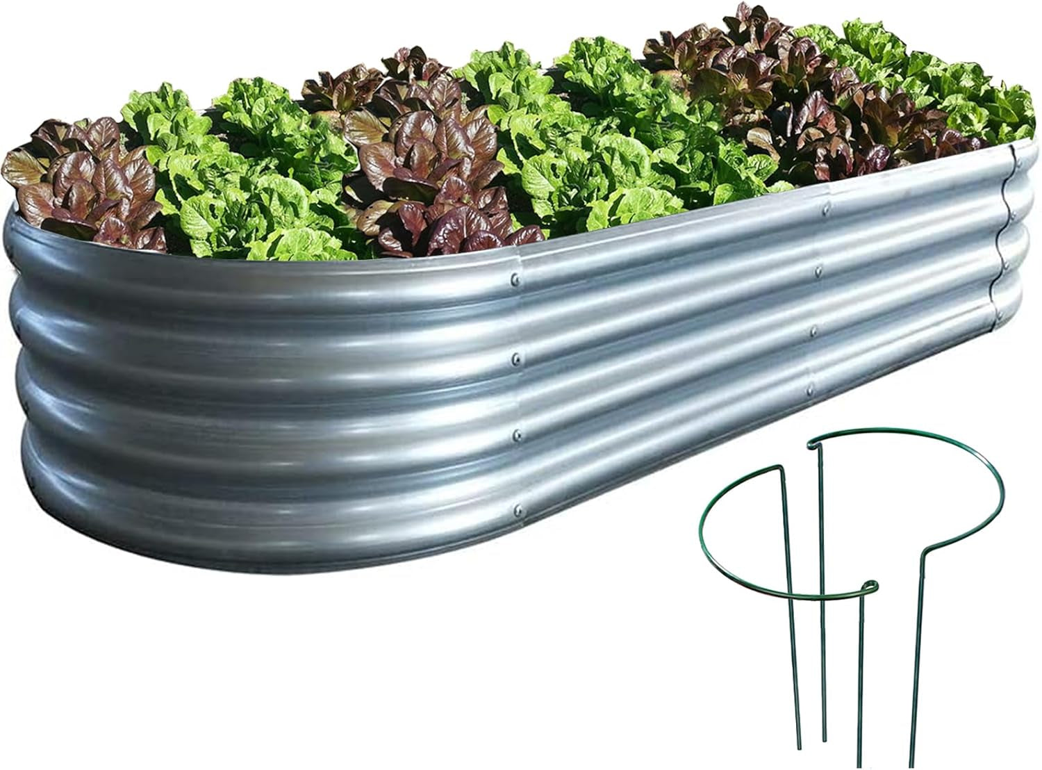 Raised Garden Bed, Outdoor Galvanized Planter Boxes, Beds with Metal Plant Stakes, Large Stock Tank, for Vegetables 4×2×1Ft