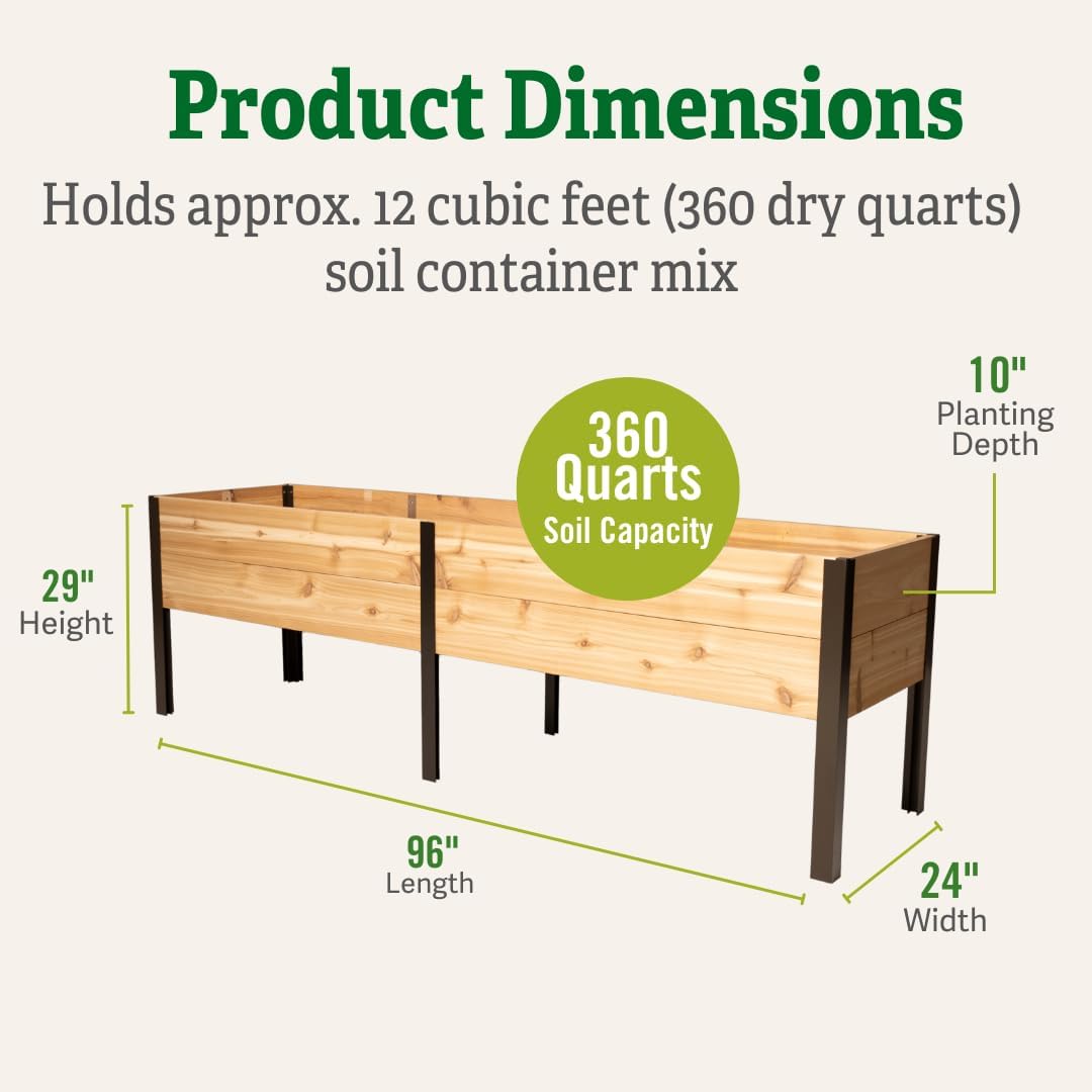 Raised Garden Bed Elevated Cedar Planter Box | 2' X 8' Heavy Duty Standing Planter for Outdoor Plant Vegetables Flowers Perfect for Patio, Lawn & Backyard