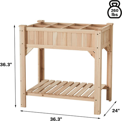 Raised Garden Bed with Legs 36.3X36.3X24 Inch Herb Planter with Divider Liner Flower Herb Wood Planter with Storage Shelves for Backyard Patio Extra Gloves 3 Tools 8 Grow Area 20 T-Tag