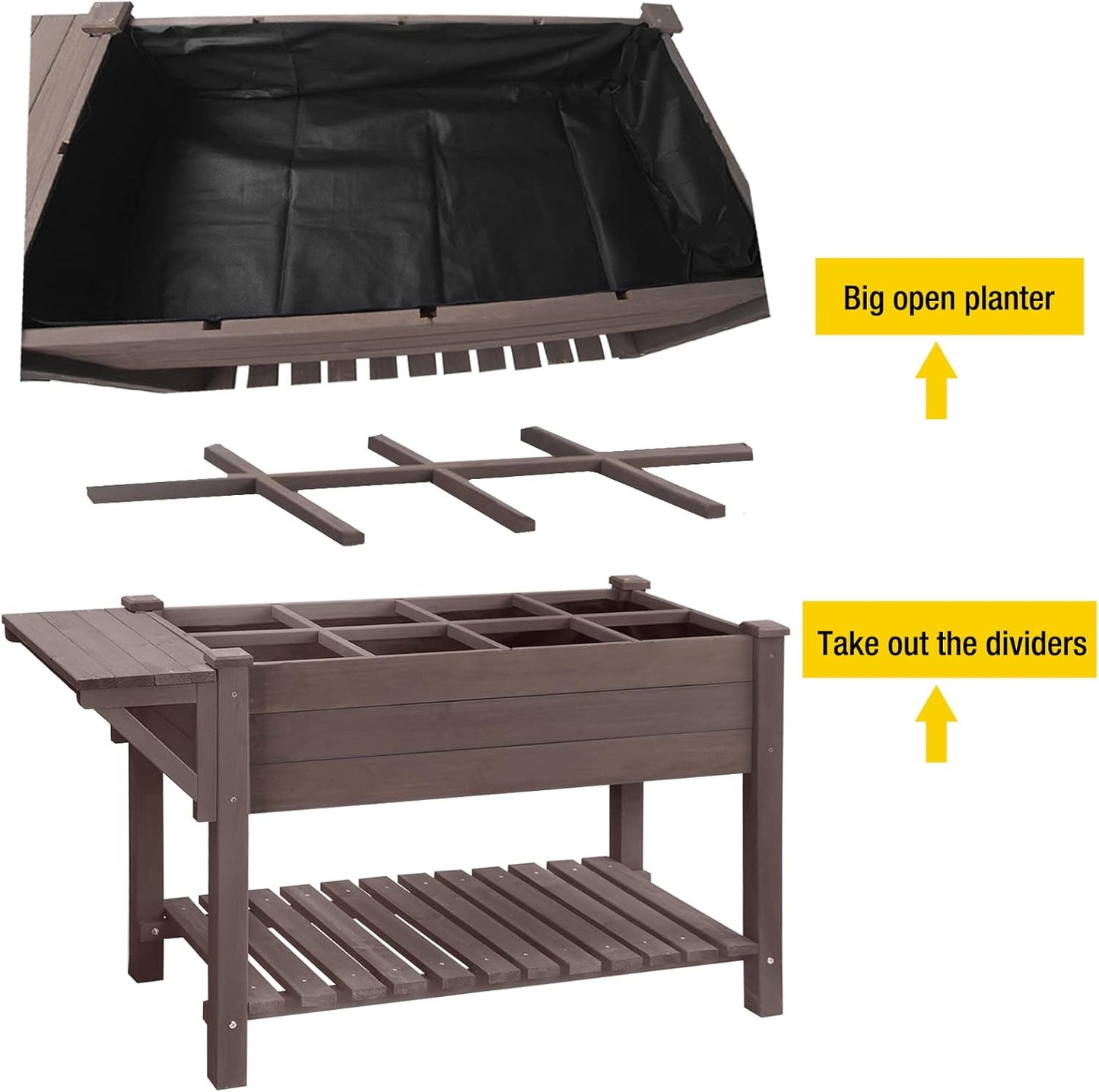 Raised Garden Bed, Elevated Plant Boxes Outdoor Large with Grow Grid - with Large Storage Shelf 52.7" X 22" X 30"