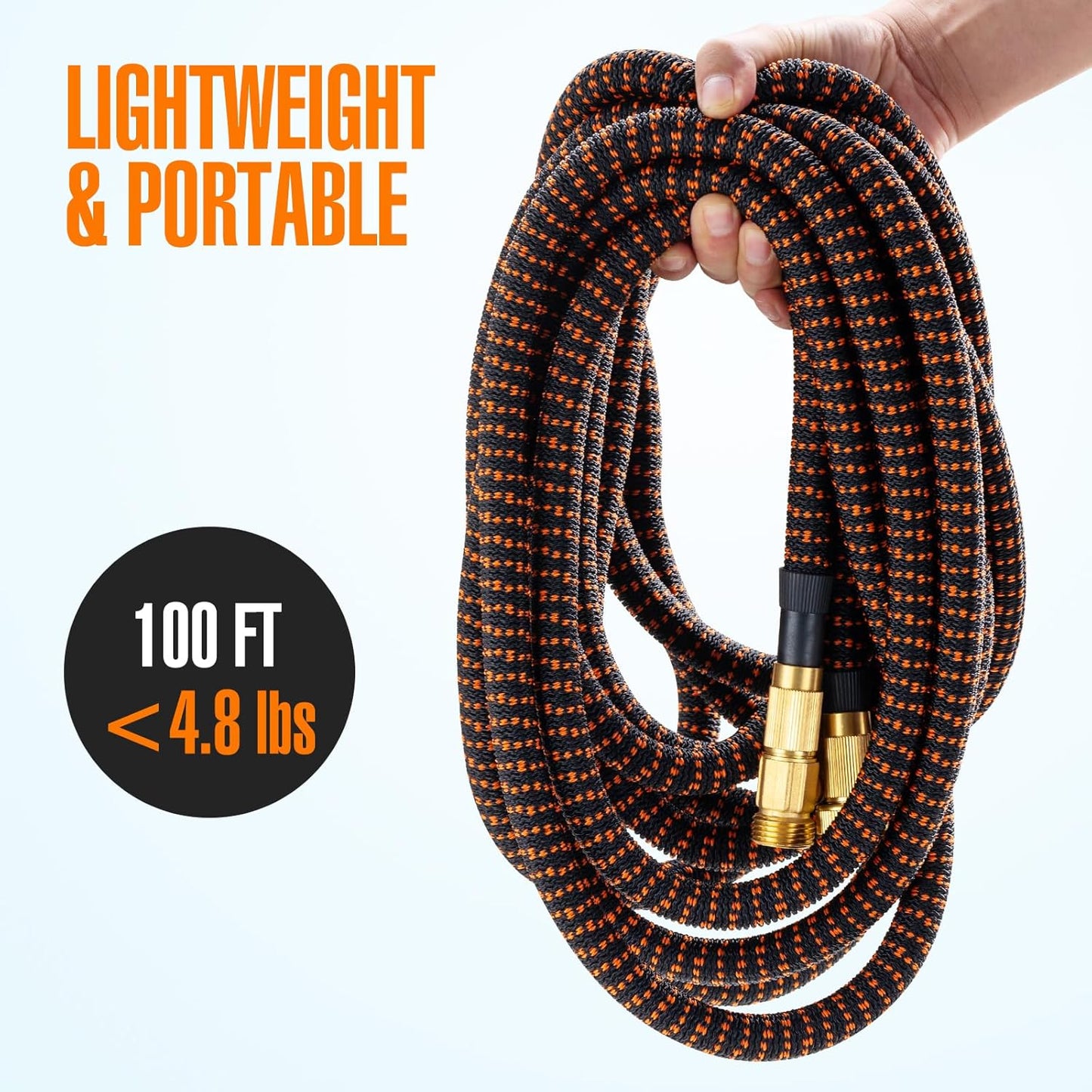 100 Ft Expandable Garden Hose - 2025 New Kink Free Flexible Water Hose 100Ft with 10 Pattern Spray Nozzle, Leakproof Solid Brass Connectors, Retractable Latex Core - Lightweight Expanding Hose