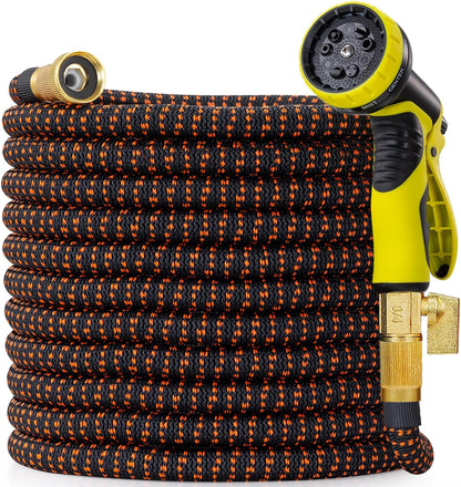 100 Ft Expandable Garden Hose - 2025 New Kink Free Flexible Water Hose 100Ft with 10 Pattern Spray Nozzle, Leakproof Solid Brass Connectors, Retractable Latex Core - Lightweight Expanding Hose