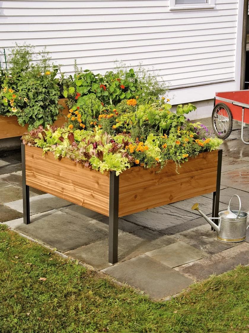 Raised Garden Bed Elevated Cedar Planter Box | 2' X 8' Heavy Duty Standing Planter for Outdoor Plant Vegetables Flowers Perfect for Patio, Lawn & Backyard