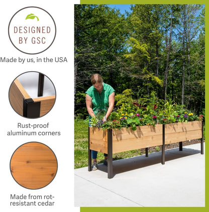 Raised Garden Bed Elevated Cedar Planter Box | 2' X 8' Heavy Duty Standing Planter for Outdoor Plant Vegetables Flowers Perfect for Patio, Lawn & Backyard