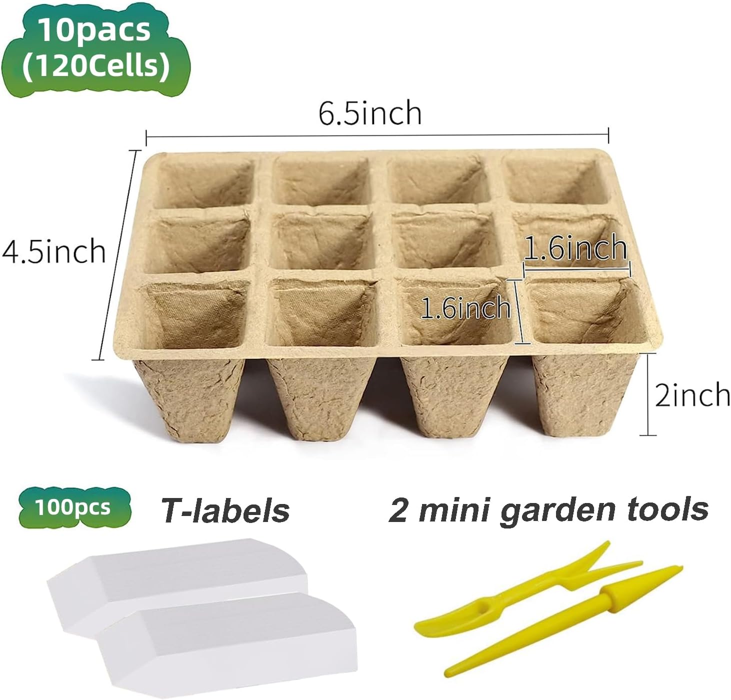 120 Cells Seed Starter Tray, 10 Packs Biodegradable Peat Pots for Seedlings, Organic Germination Plant Starter Kit with 100 Labels and 2 Transplant Tools