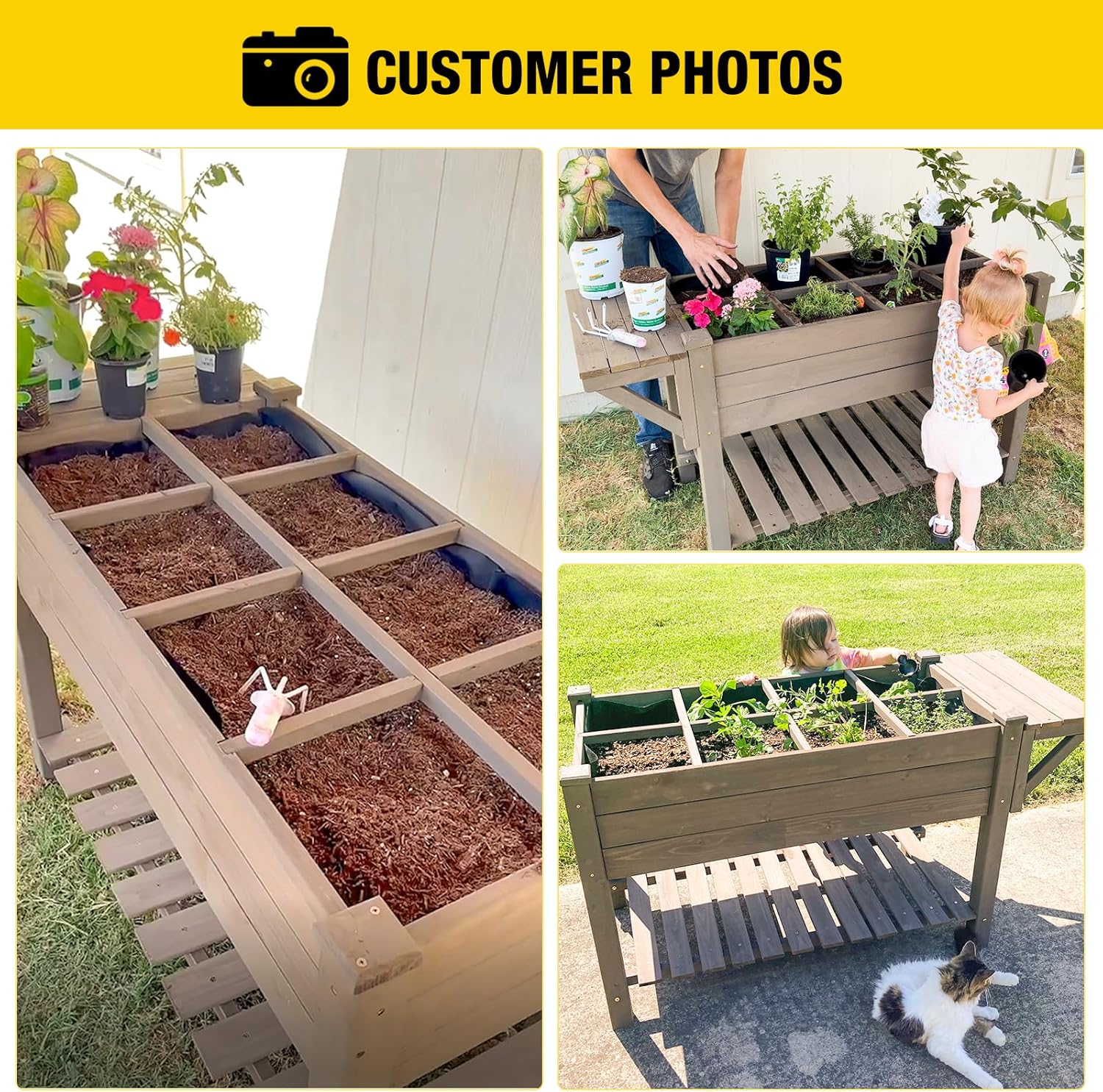 Raised Garden Bed, Elevated Plant Boxes Outdoor Large with Grow Grid - with Large Storage Shelf 52.7" X 22" X 30"