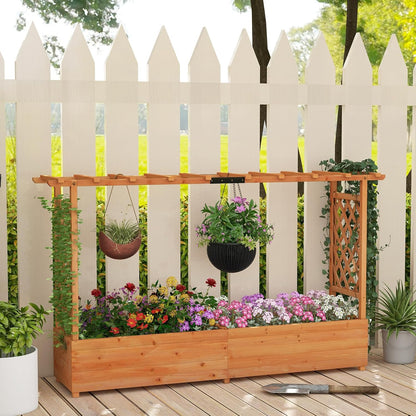 45-Inch Raised Garden Bed with Arch Trellis, Hanging Roof, Planter Box, Drainage Holes, Vertical Plant Container for Vine Climbing Plant Flower, Standing Wood Planter for Garden Patio Yard