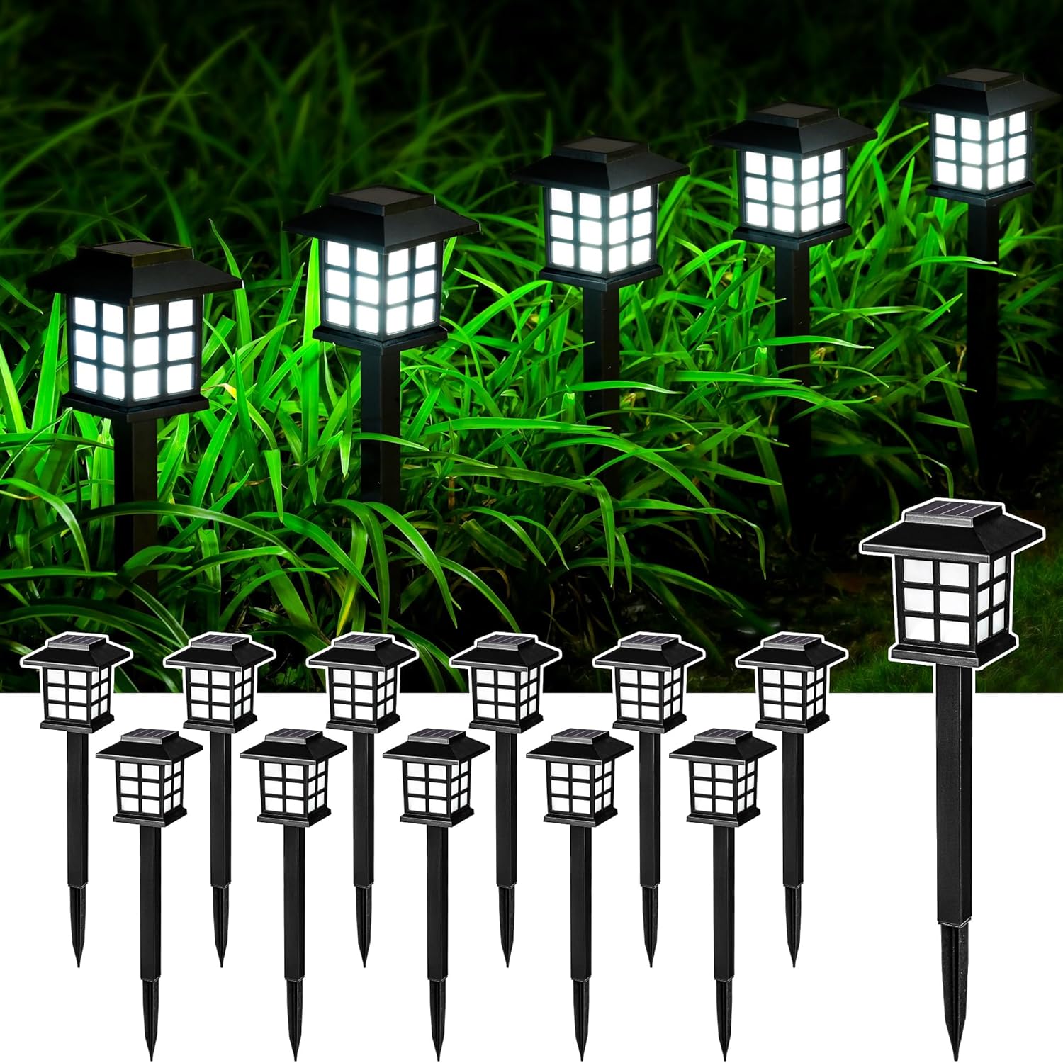 Solar Outdoor Lights,12 Pack Solar Path Lights, Solar Walkway Lights Outdoor, Solar Garden Lights, Solar Pathway Lights Outdoor Waterproof for Garden, Yard, Landscape and Driveway(Warm White)