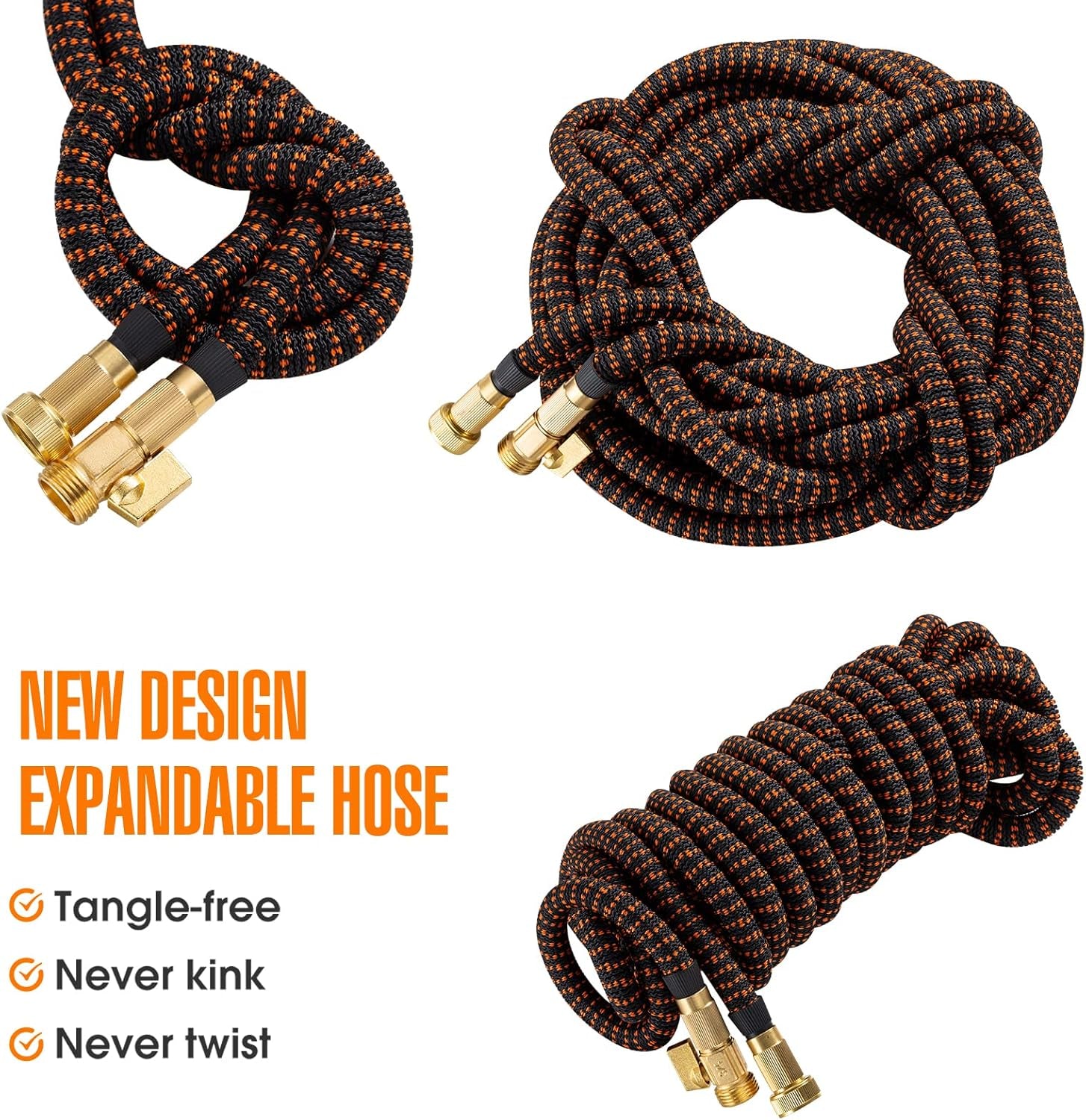 100 Ft Expandable Garden Hose - 2025 New Kink Free Flexible Water Hose 100Ft with 10 Pattern Spray Nozzle, Leakproof Solid Brass Connectors, Retractable Latex Core - Lightweight Expanding Hose