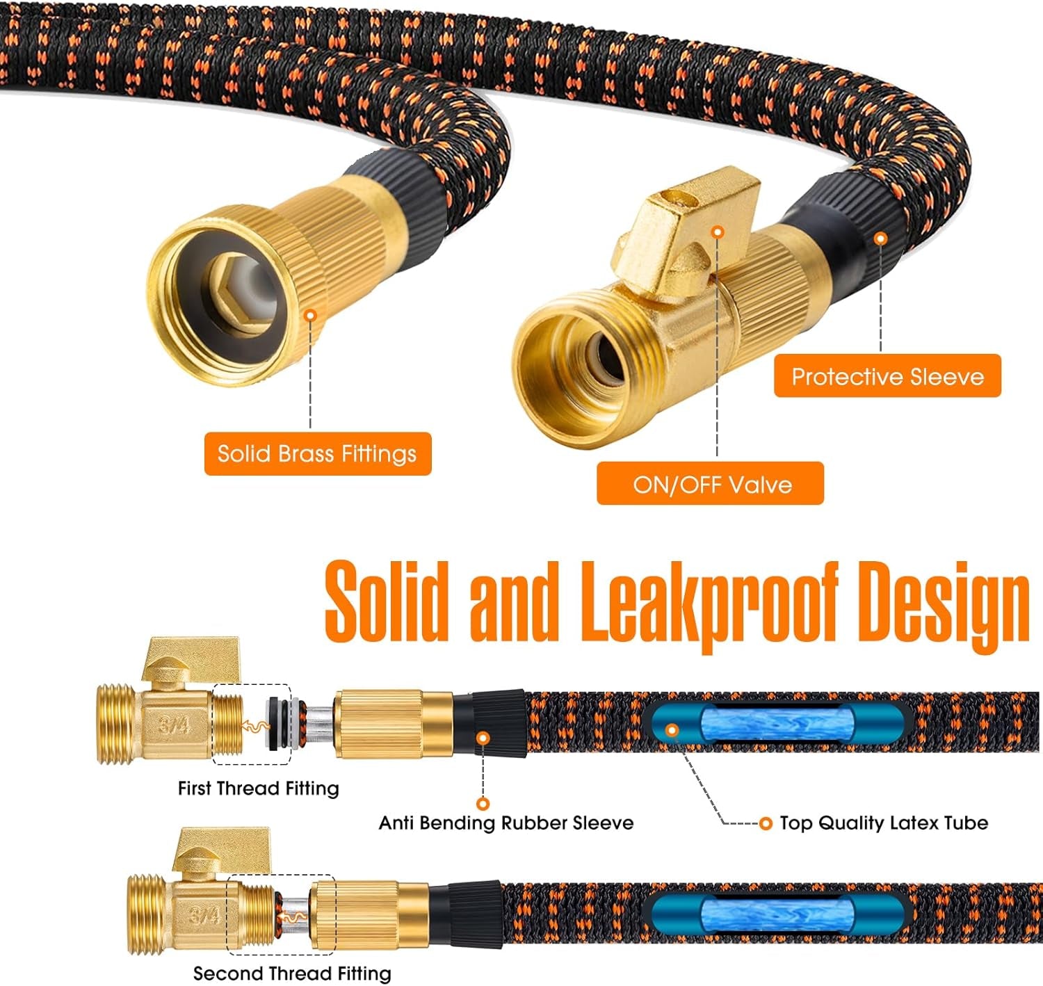 100 Ft Expandable Garden Hose - 2025 New Kink Free Flexible Water Hose 100Ft with 10 Pattern Spray Nozzle, Leakproof Solid Brass Connectors, Retractable Latex Core - Lightweight Expanding Hose