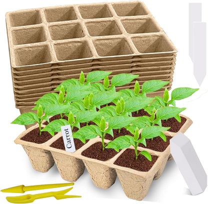 120 Cells Seed Starter Tray, 10 Packs Biodegradable Peat Pots for Seedlings, Organic Germination Plant Starter Kit with 100 Labels and 2 Transplant Tools