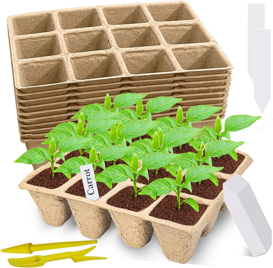 120 Cells Seed Starter Tray, 10 Packs Biodegradable Peat Pots for Seedlings, Organic Germination Plant Starter Kit with 100 Labels and 2 Transplant Tools