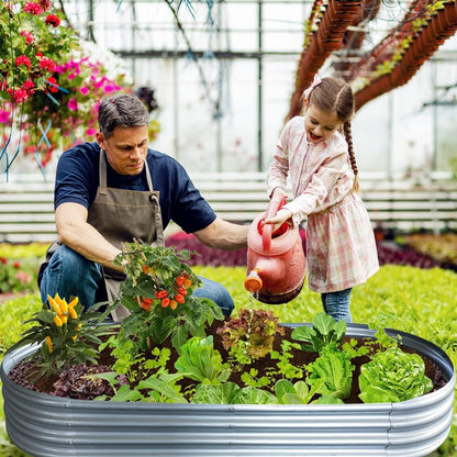 Raised Garden Bed, Outdoor Galvanized Planter Boxes, Beds with Metal Plant Stakes, Large Stock Tank, for Vegetables 4×2×1Ft